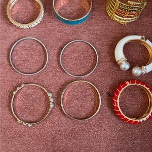 Statement Bangles Bracelet Lot – Mostly Vintage – Enamel, Gold-Tone